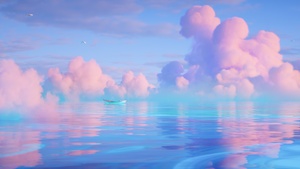 Ocean, Ultrawide, Boat, Surreal, Cloudy Sky, Blue aesthetic, Serene, 4K wallpaper