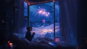 Lofi, Coffee, Fireworks, Artist, Artwork, Digital Art, Artstation, 4K wallpaper