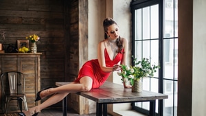 Red Dress, Girls, Model, 4K wallpaper