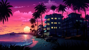 Miami, Synthwave, Vaporwave, Palm, Trees, Sunset, Artist, Artwork, Digital Art, Deviantart, 4K wallpaper