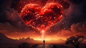 Love heart, Surreal, Explosion, Dreamlike, Silhouette, 4K wallpaper