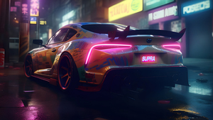 Toyota Supra, Neon, Cyberpunk, City night, Street, 4K wallpaper
