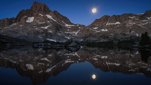 Moon, Night, Nature, Mountains, Reflection, 4K wallpaper