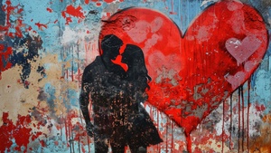 Love couple, Romantic, Valentine, Love heart, Red heart, Illustration, Wall, 4K wallpaper