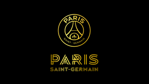 Paris Saint-Germain, Black background, Logo, Golden letters, Football team, 4K wallpaper