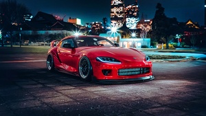 Toyota Supra A90, Red cars, Sports car, Night, 4K wallpaper