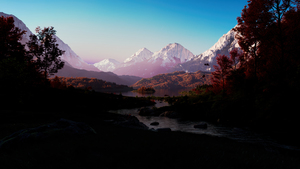 Mountain range, Landscape, Scenery, Majestic, Lake, Trees, Forest, Outdoor, Scenic, Peaceful, Serenity, Snowcapped mountains, Autumn foliage, 4K wallpaper