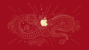 Year of the Dragon, 2024, Apple logo, Red background, 4K wallpaper
