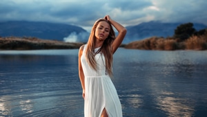 Maria Puchnina, Girls, Model, White Dress, 4K wallpaper