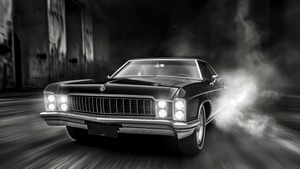 Classic Cars, Cars, Drifting Cars, Dark, Black, Monochrome, Black And White, Artist, Artwork, Digital Art, 4K wallpaper