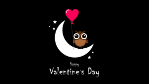 Happy Valentines Day, AMOLED, Heart balloon, Red heart, Crescent Moon, Owl, Cute cartoon, February 14th, 4K wallpaper