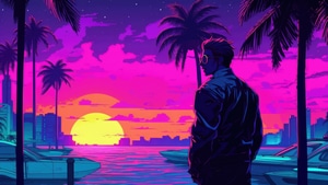 Vaporwave, Sunset, Artist, Artwork, Digital Art, 4K wallpaper
