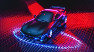 Mazda RX-7, Neon background, Japanese, JDM cars, Classic cars, 4K wallpaper