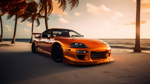 Toyota Supra Mk4, AI art, Tropical beach, JDM cars, 4K wallpaper