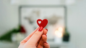 Red heart, Hand, Bokeh Background, Valentine, 4K wallpaper