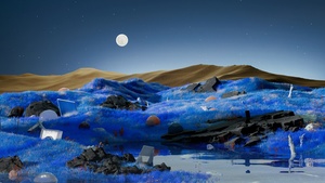 Dreamlike, Landscape, Surrealism, Full moon, Blue aesthetic, 4K wallpaper