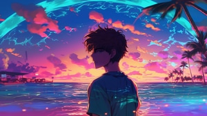 Anime Boy, Anime, Alone, Vaporwave, Ai, Artist, Artwork, Digital Art, 4K wallpaper