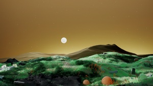 Dreamlike, Full moon, Landscape, Surrealism, Green Fields, 4K wallpaper