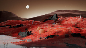 Red planet, Landscape, Full moon, Grass field, 4K wallpaper