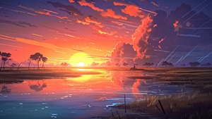 Sunset, Lake, Artist, Artwork, Digital Art, Deviantart, 4K wallpaper