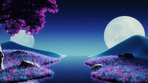 Purple aesthetic, Landscape, Moonlight, Nightscape, Surrealism, Blue aesthetic, River, Lavender, 4K wallpaper