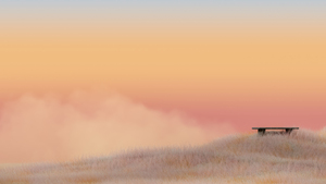Aesthetic, Sunset, Sunset Orange, Clouds, Grass Landscape, Solitude, Warm, Minimalist, Bench, 4K wallpaper