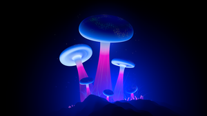 Glowing, Mushrooms, Digital Art, Vibrant, Blue aesthetic, 4K wallpaper
