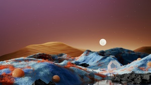 Surreal, Sunset, Digital Art, Landscape, Aesthetic, Stars in sky, 4K wallpaper