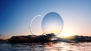Sunset, Mirror, Spheres, Rocks, Body of Water, Reflection, 4K wallpaper
