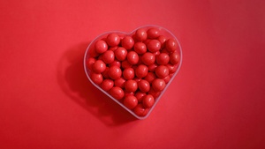 Heart shape, Sugar candies, Red background, Love heart, 4K wallpaper