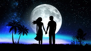 Love couple, Hands together, Dreamlike, Silhouette, Moon, Surrealism, Dark theme, Starry sky, 4K wallpaper
