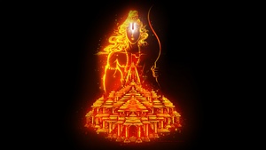 Ayodhya Ram Mandir, Glowing, Lord Rama, Hinduism, Hindu God, Black background, AMOLED, Jai Shri Ram, Digital Art, 4K wallpaper