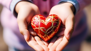 Red heart, Valentine, Love heart, Palm, Hands together, 4K wallpaper