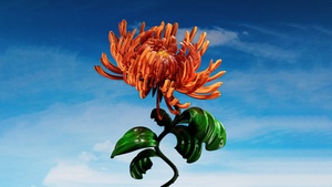 Orange flower, Blue Sky, Digital flower, 4K wallpaper