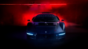 Maserati MCXtrema, Track cars, Race cars, Red background, Dark theme, 4K wallpaper