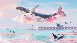 Dreamlike, Whale, Surrealism, Pink clouds, Surreal, Dream World, Dreamy, 4K wallpaper