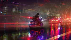 Biker, Rain, Reflection, Artist, Artwork, Digital Art, Artstation, 4K wallpaper