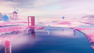 Pink aesthetic, Outdoor, Surrealism, River, Landscape, 4K wallpaper