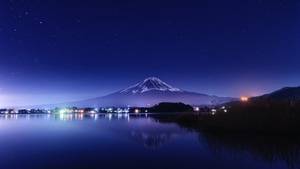 Lake Kawaguchi, Lake, Japan, World, Nature, Reflections, Night, 4K wallpaper