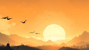 Sunset, Minimalist, Minimalism, Artist, Artwork, Digital Art, 4K wallpaper