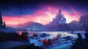 Santa Claus, Sleigh, Reindeer Chariot, Castle, Winter, Magical, Surreal, 4K wallpaper