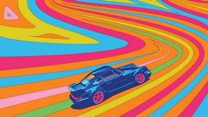 Porsche, Colorful, Cars, Artist, Artwork, Digital Art, 4K wallpaper