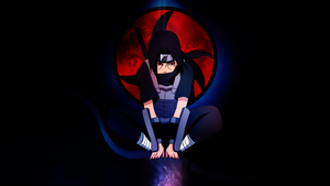 Itachi Uchiha, Pose, Sharingan, Dark aesthetic, AMOLED, Black background, Naruto, 4K wallpaper
