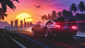 Delorean, Outrun, Cars, Artist, Artwork, Digital Art, Behance, 4K wallpaper