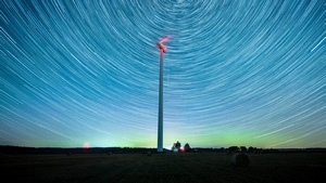 Windmill, Long Exposure, Sky, Aurora, Nature, 4K wallpaper