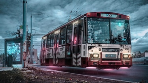 Bus, Cyberpunk, Scifi, Artist, Artwork, Digital Art, 4K wallpaper