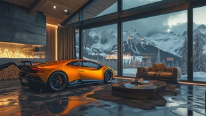 Lamborghini Huracan, Aesthetic interior, Cozy, Winter, Fireplace, 4K wallpaper