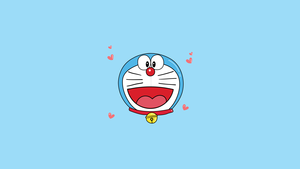 Doraemon, Minimalist, Cartoon, Illustration, Cute anime, Adorable, Blue background, Red hearts, 4K wallpaper