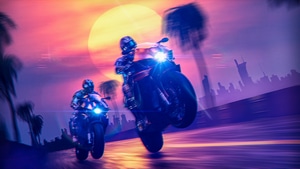 Biker, Retrowave, Vaporwave, Artist, Artwork, Digital Art, 4K wallpaper