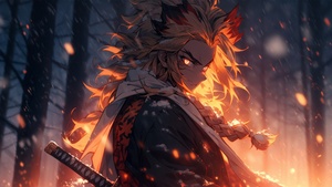 Kyojuro Rengoku, Demon Slayer: Kimetsu no Yaiba, 4K wallpaper